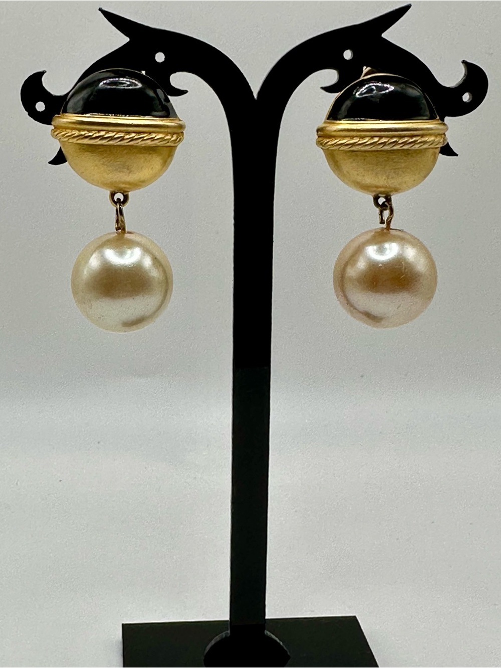 Vintage Givenchy Paris New York Clip‑On Gold‑Tone & Pearl Earrings